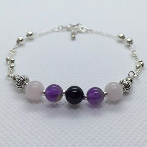 Rose Quartz, Amethyst & Onyx Chain Bracelet